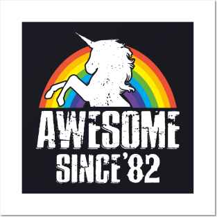 Unicorn Awesome Since 82 Love Rainbow Horse Posters and Art